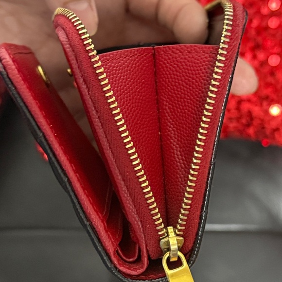 YSL Black & Red Zippy Wallet with Gold Logo - Picture 9 of 15
